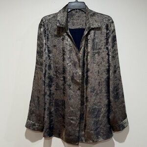 Peter Cohen Rocker Silver Velvety Foil Blazer Topper XL Layering‎ Career Holiday